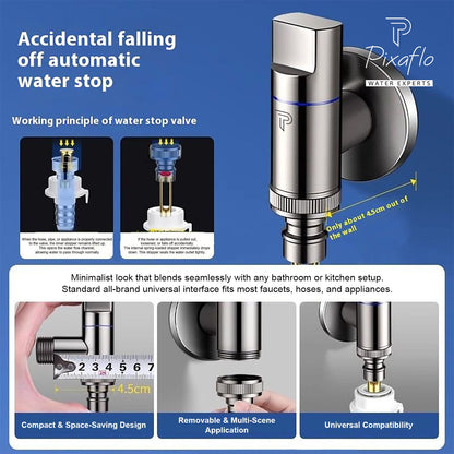 Pixaflo Stainless Steel Laundry Washing Machine Faucet | Outdoor Water Spigot with Handle | Multi-Use Hose Connector Tap, Dishwasher Faucet & Angle Cock – Black (Matte Finish)