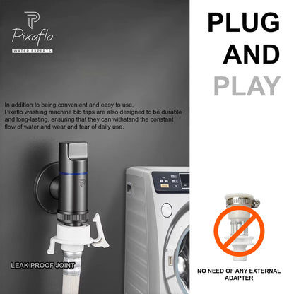 Pixaflo Stainless Steel Laundry Washing Machine Faucet | Outdoor Water Spigot with Handle | Multi-Use Hose Connector Tap, Dishwasher Faucet & Angle Cock – Black (Matte Finish)