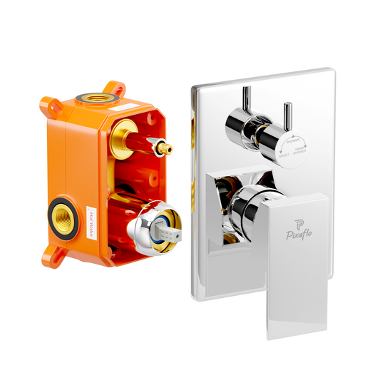 Pixaflo Brass Single Lever 3 Outlet 2 Inlet Diverter Full Set | Chrome | Tic-Tac | Crux