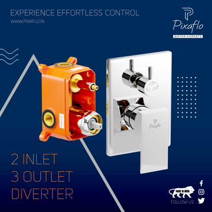 Pixaflo Brass Single Lever 3 Outlet 2 Inlet Diverter Full Set | Chrome | Tic-Tac | Crux