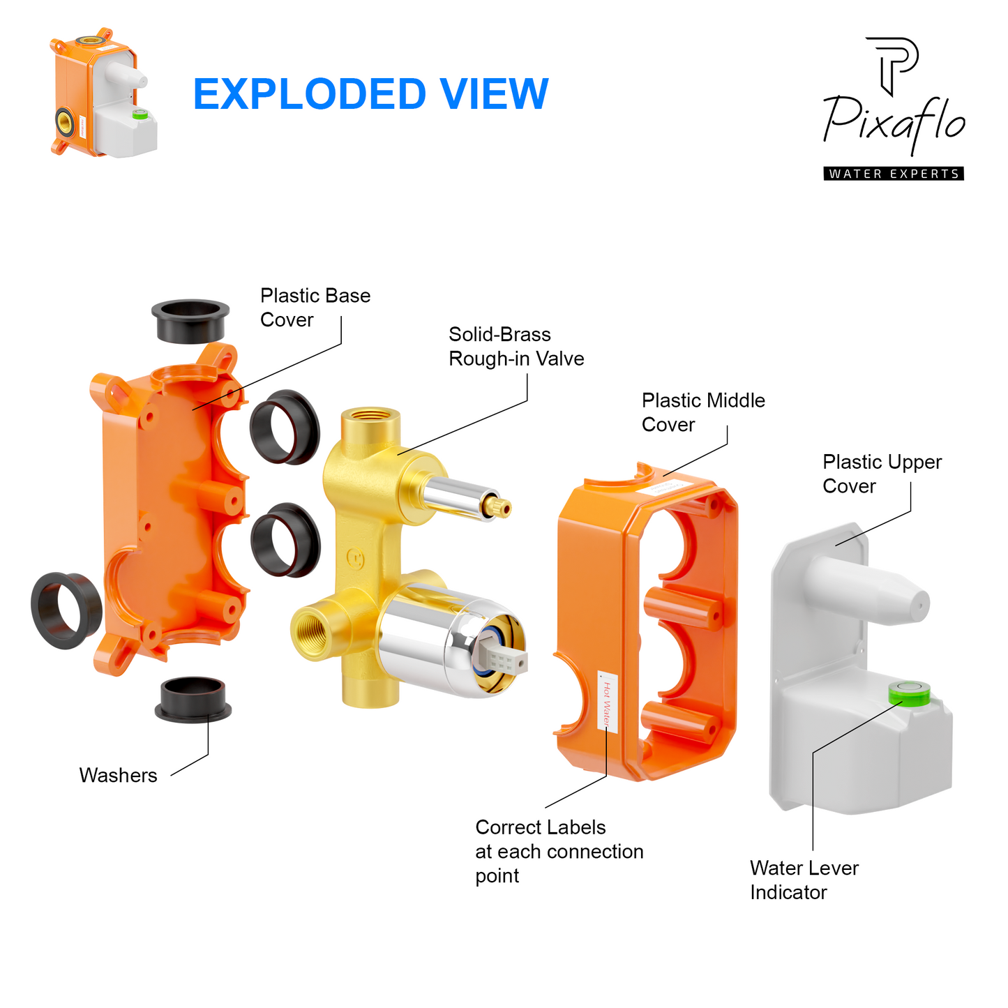 Pixaflo Brass Single Lever 3 Outlet 2 Inlet Diverter Full Set | Chrome | Tic-Tac | Crux