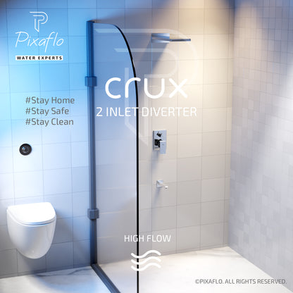 Pixaflo Brass Crux High Flow Single Lever 4 Way / 2 Inlet Diverter | Tic-Tac | Complete Set | Bathroom Shower System | Bathroom Mixer | Chrome Finish