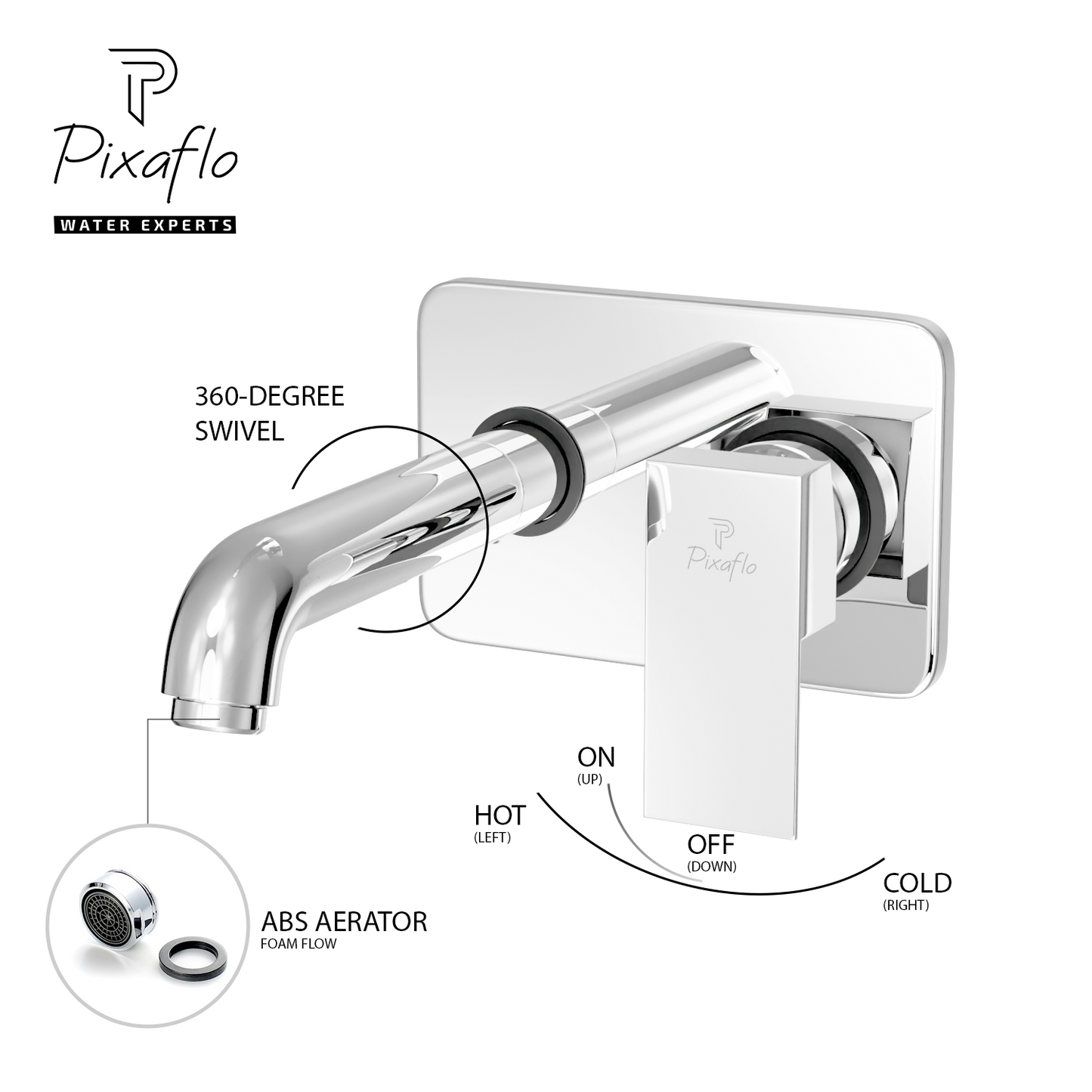 Pixaflo Crux Brass Concealed Single Lever Chrome Basin Mixer with Exposed Parts Kit | Complete Set