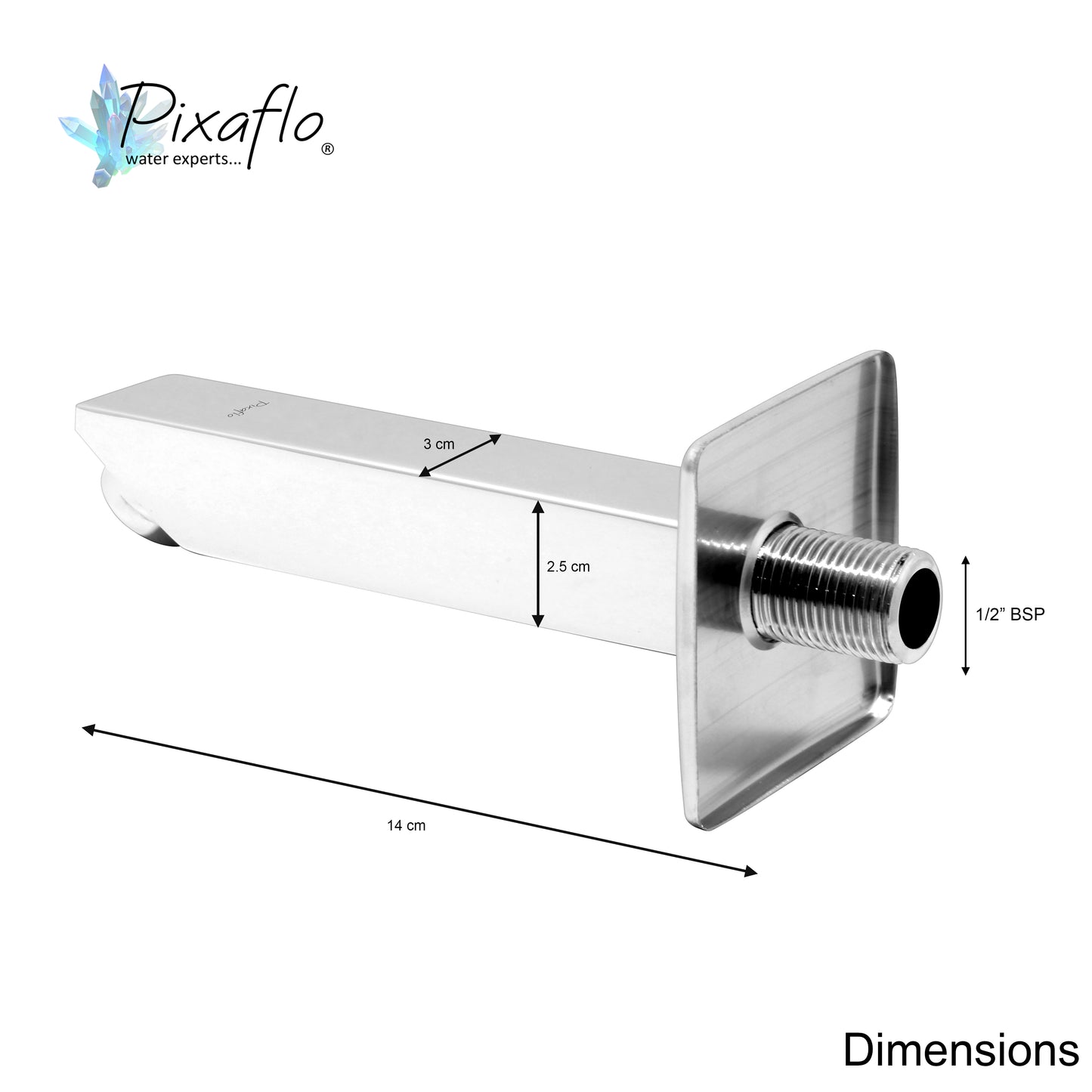 Pixaflo Crux Brass Bath Tub Spout with Wall Flange | High Flow | Chrome