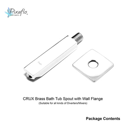 Pixaflo Crux Brass Bath Tub Spout with Wall Flange | High Flow | Chrome