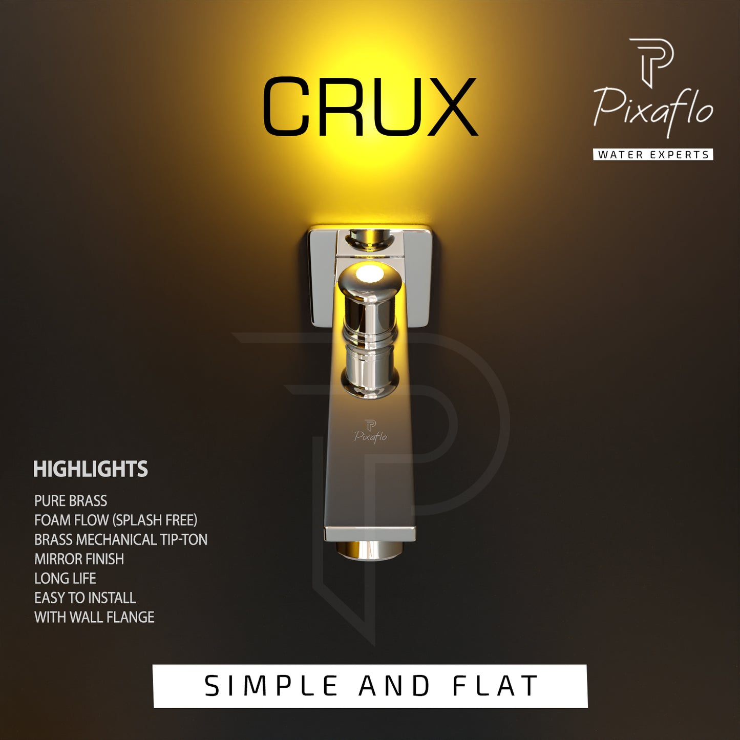 Pixaflo Crux Brass Bath Tub Diverter Spout with Wall Flange Combo | Tip-Ton | Chrome Finish | Pack of 2