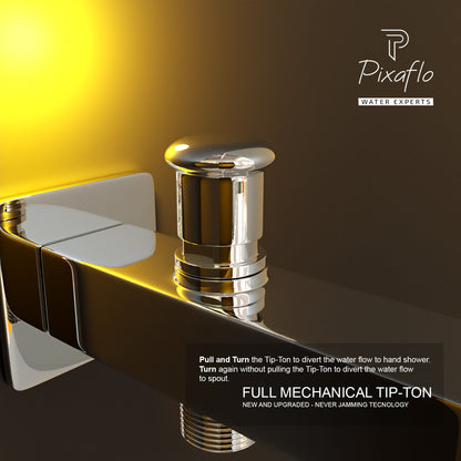 Pixaflo Crux Brass Bath Tub Diverter Spout with Wall Flange | Tip-Ton | Chrome Finish