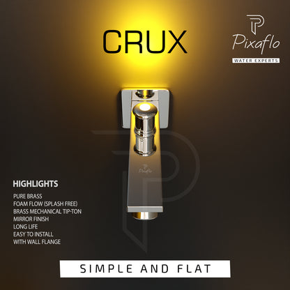 Pixaflo Crux Brass Bath Tub Diverter Spout with Wall Flange | Tip-Ton | Chrome Finish