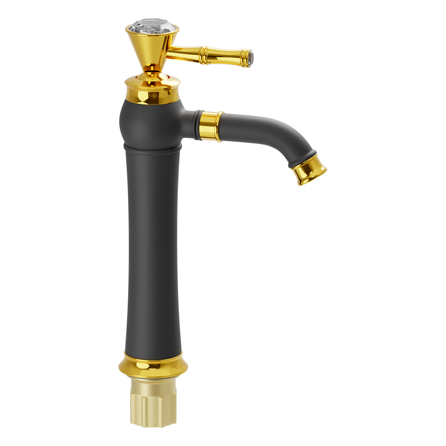 Pixaflo Crystal Extended Tall Body Hot & Cold Single Lever Basin Mixer 12" Premium Luxury Tap with 24 inches Long Braided Hoses | Black Gold