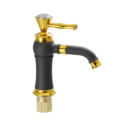 Pixaflo Crystal Extended Tall Body Hot & Cold Single Lever Basin Mixer Premium Luxury Tap with 18 inches Long Braided Hoses | Black Gold