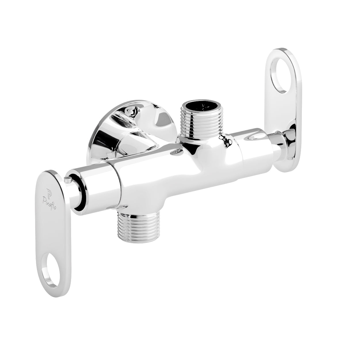 Pixaflo Curio Brass 2 Way Angle Cock | 2 in 1 Angle Valve with Wall Flange For Bathroom, Toilet, Wash Basin | Chrome Finish