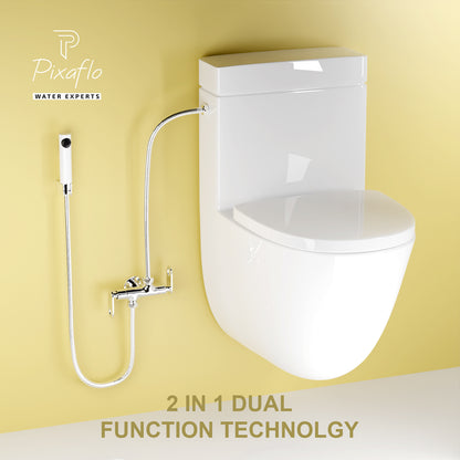 Pixaflo Curio Brass 2 Way Angle Cock | 2 in 1 Angle Valve with Wall Flange For Bathroom, Toilet, Wash Basin | Chrome Finish