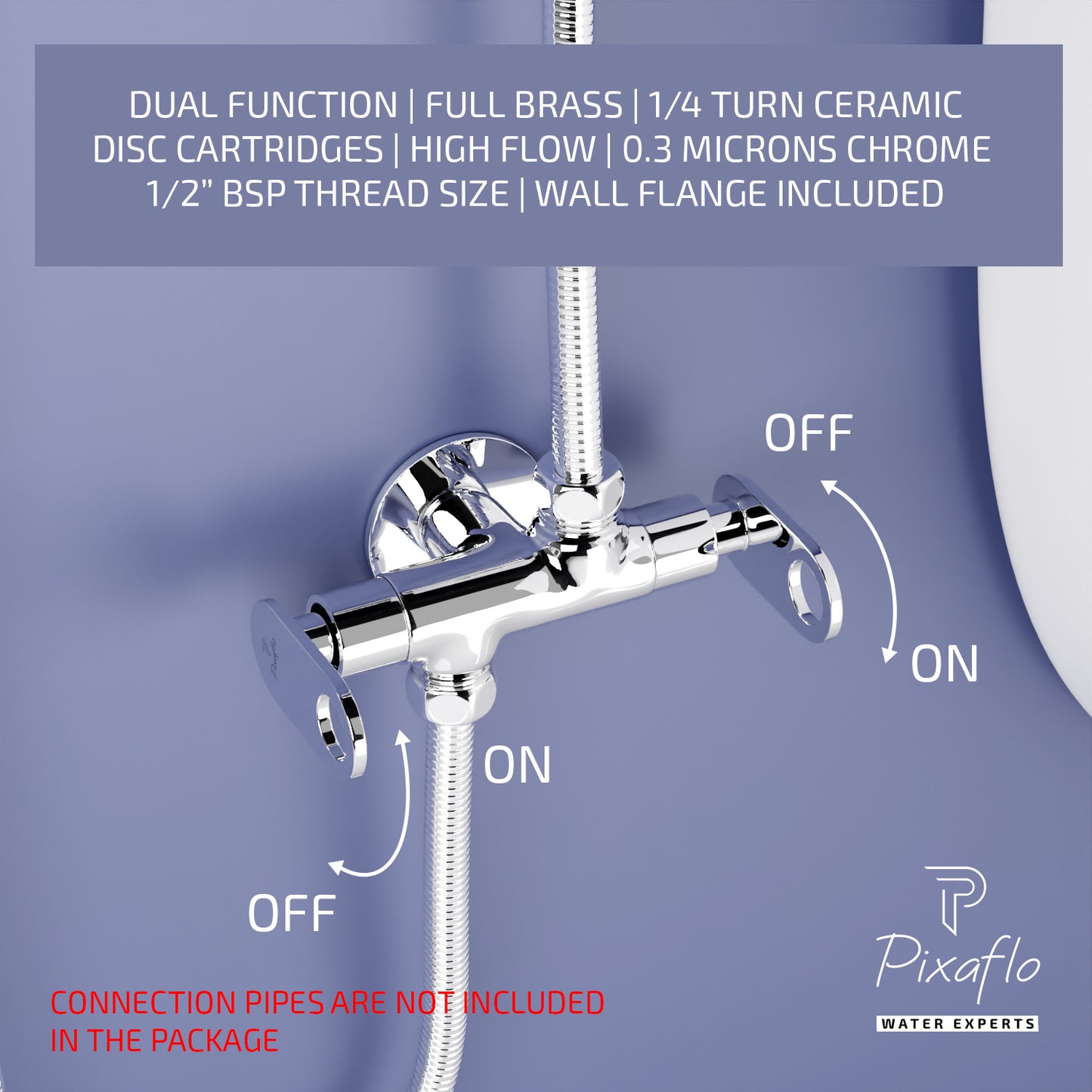 Pixaflo Curio Brass 2 Way Angle Cock | 2 in 1 Angle Valve with Wall Flange For Bathroom, Toilet, Wash Basin | Chrome Finish