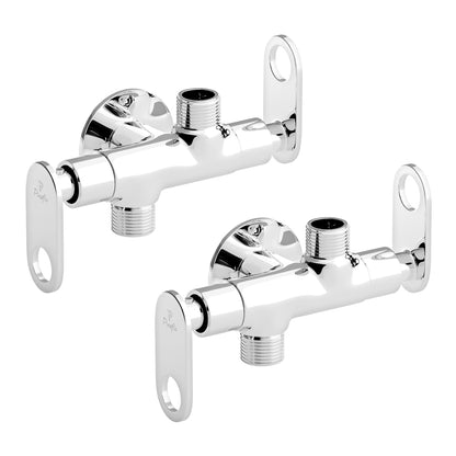 Pixaflo Curio Brass 2 Way Angle Cock Combo | 2 in 1 Angle Valve with Wall Flange For Bathroom, Toilet, Wash Basin | Chrome Finish | Pack of 2