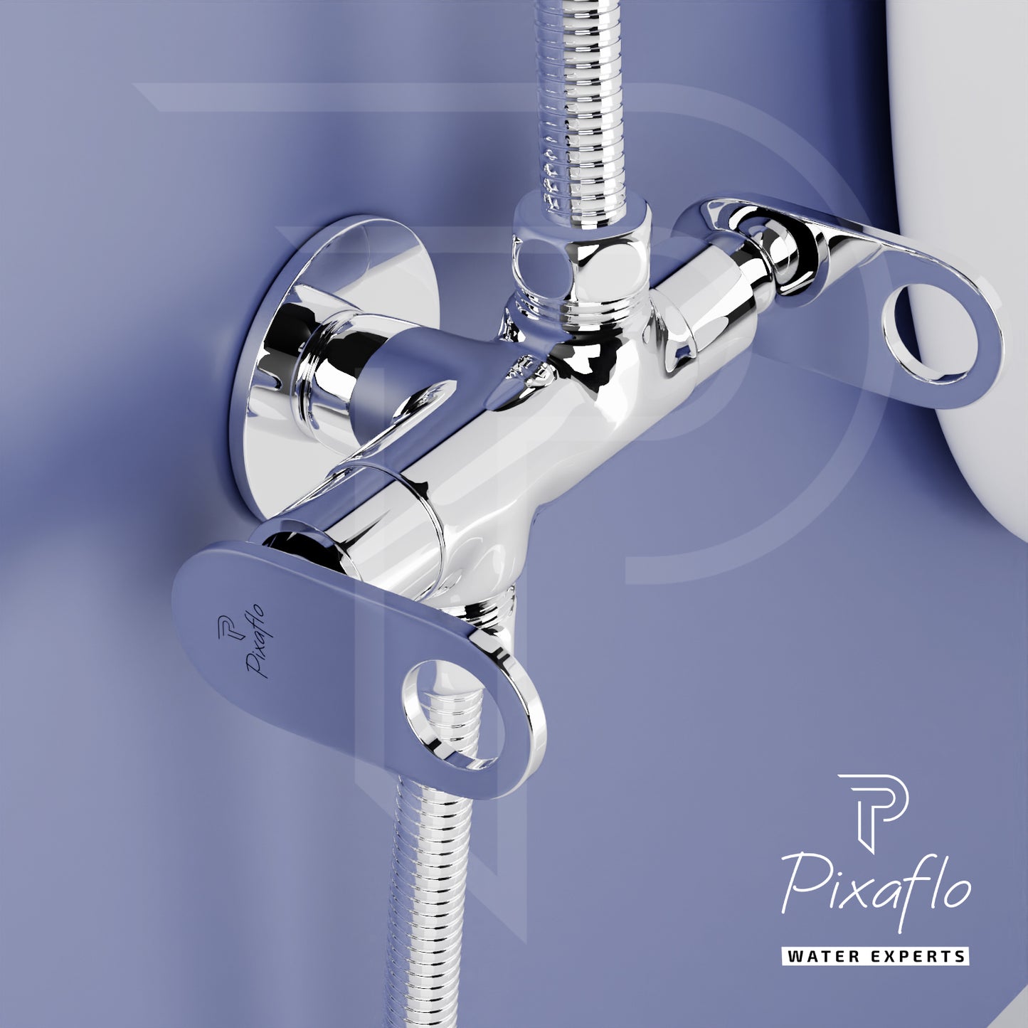 Pixaflo Curio Brass 2 Way Angle Cock Combo | 2 in 1 Angle Valve with Wall Flange For Bathroom, Toilet, Wash Basin | Chrome Finish | Pack of 2
