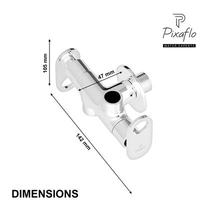 Pixaflo Curio Brass 2 Way Angle Cock Combo | 2 in 1 Angle Valve with Wall Flange For Bathroom, Toilet, Wash Basin | Chrome Finish | Pack of 2
