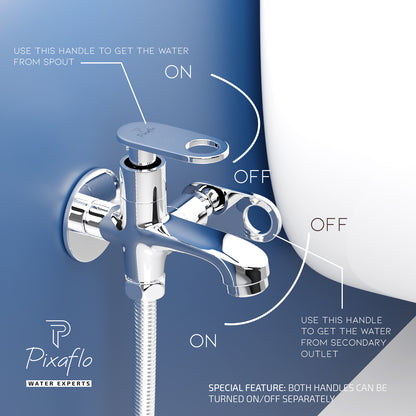 Pixaflo Curio Brass 2 Way Bib Cock Tap | 2 in 1 Wall Mounted Faucet with Wall Flange | Chrome Finish