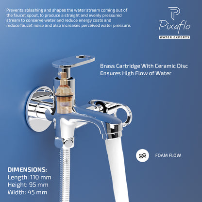 Pixaflo Curio Brass 2 Way Bib Cock Tap | 2 in 1 Wall Mounted Faucet with Wall Flange | Chrome Finish