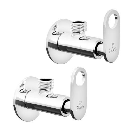 Pixaflo Curio Brass Angle Valve Combo | Stop Cock with Wall Flange | Chrome Finish | Pack of 2