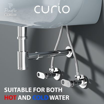 Pixaflo Curio Brass Angle Valve Combo | Stop Cock with Wall Flange | Chrome Finish | Pack of 2