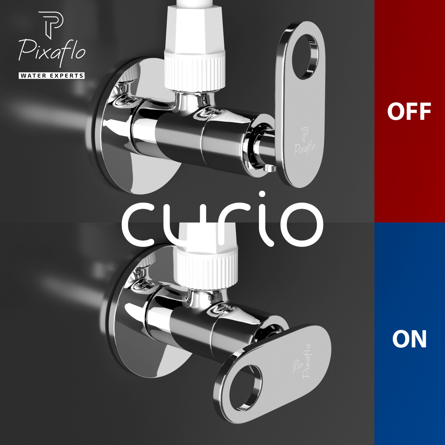 Pixaflo Curio Brass Angle Valve Combo | Stop Cock with Wall Flange | Chrome Finish | Pack of 2