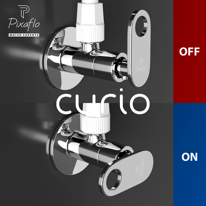 Pixaflo Curio Brass Angle Valve Combo | Stop Cock with Wall Flange | Chrome Finish | Pack of 2