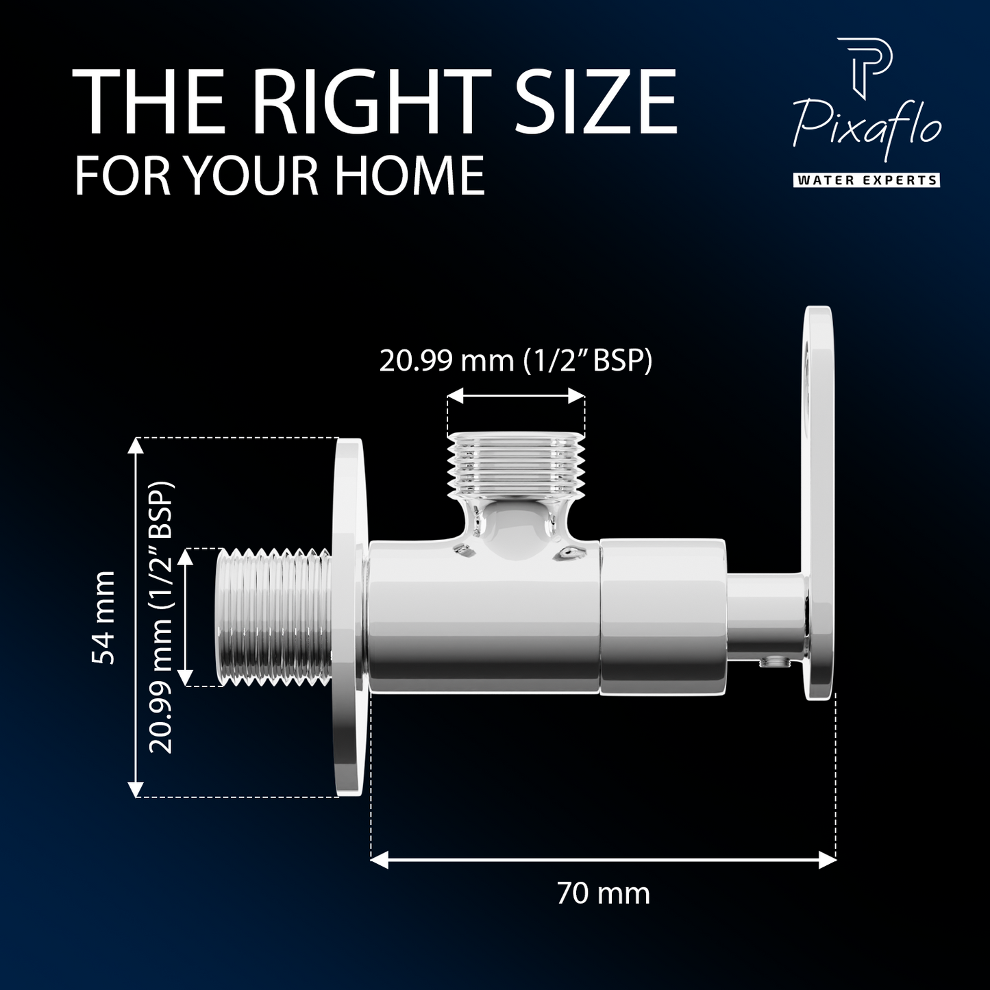 Pixaflo Curio Brass Angle Valve Combo | Stop Cock with Wall Flange | Chrome Finish | Pack of 2