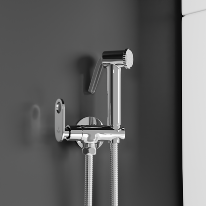 Pixaflo Curio Brass Angle Valve with Hook for Health Faucet with Wall Flange | Chrome Finish