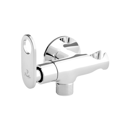 Pixaflo Curio Brass Angle Valve with Hook for Health Faucet with Wall Flange | Chrome Finish