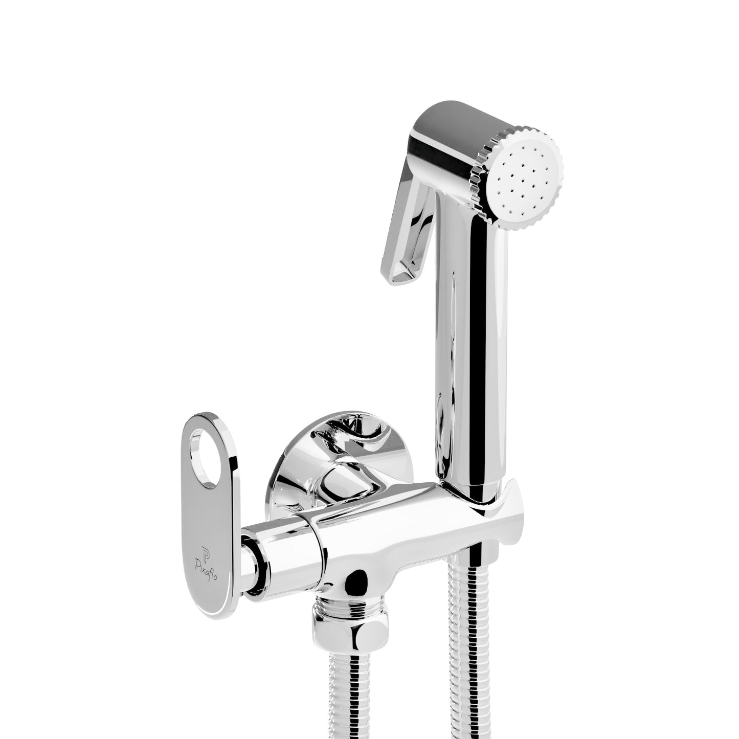Pixaflo Curio Brass Angle Valve with Hook for Health Faucet with Wall Flange | Chrome Finish