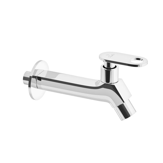 Pixaflo META-O Brass Long Body Bib Cock Tap with Wall Flange | Chrome