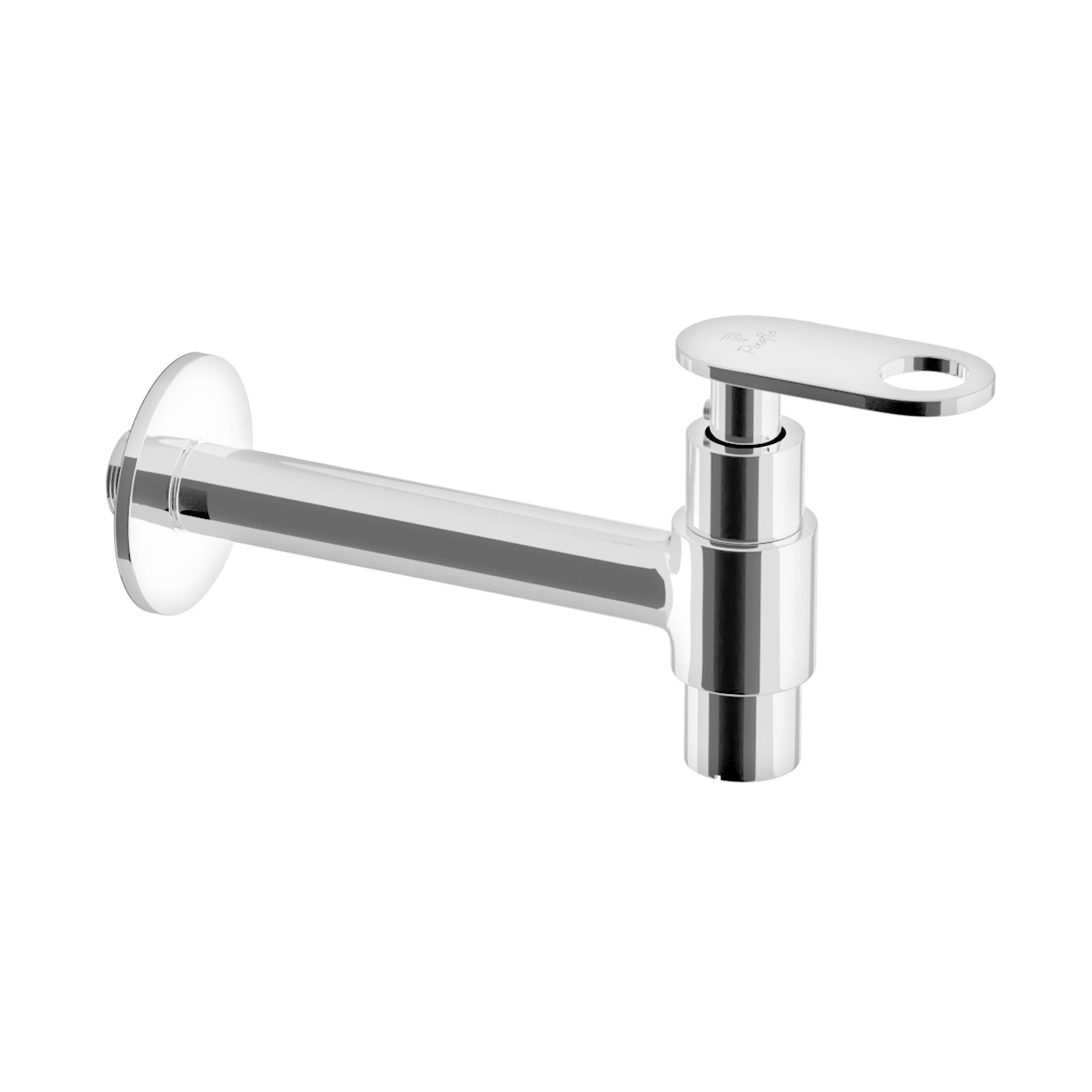 Pixaflo Nexus-O Brass Long Body Bib Cock Tap with Wall Flange | Chrome