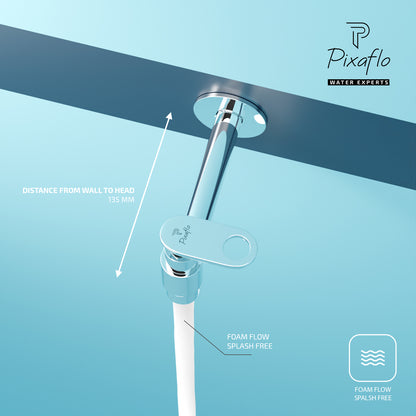Pixaflo Nexus-O Brass Long Body Bib Cock Tap with Wall Flange | Chrome