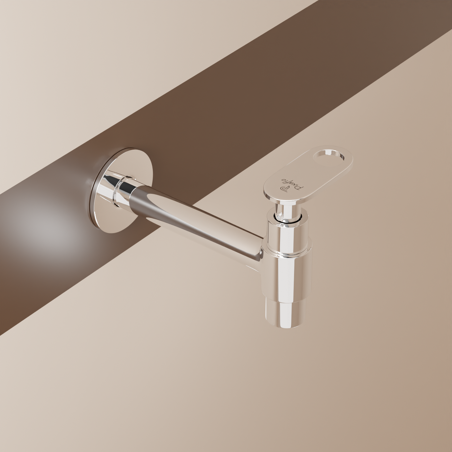 Pixaflo Nexus-O Brass Long Body Bib Cock Tap with Wall Flange | Chrome