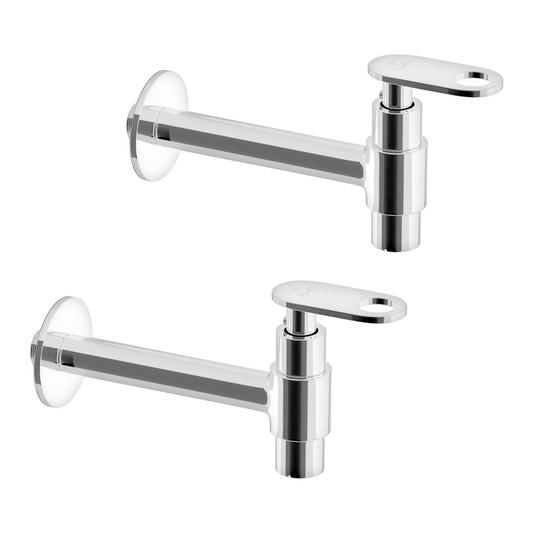 Pixaflo Nexus-O Brass Long Body Bib Cock Tap with Wall Flange Combo | Chrome | Pack of 2