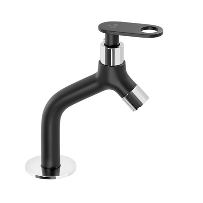 Pixaflo Nexus-O Brass Pillar Tap for Wash Basin | Pillar Cock | Quarter-Turn | Ceramic Disc Cartridge | Foam Flow | 6.5 inches Tall | Black Finish