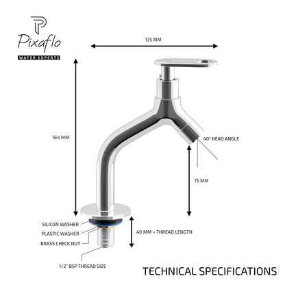 Pixaflo Nexus-O Brass Pillar Tap for Wash Basin | Pillar Cock | Quarter-Turn | Ceramic Disc Cartridge | Foam Flow | 6.5 inches Tall | Chrome Finish
