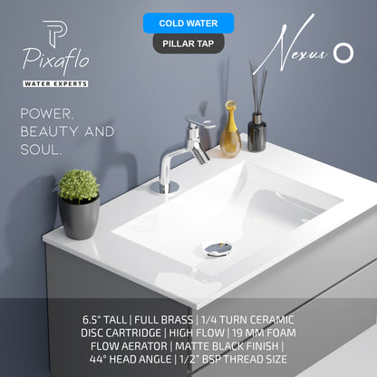 Pixaflo Nexus-O Brass Pillar Tap for Wash Basin | Pillar Cock | Quarter-Turn | Ceramic Disc Cartridge | Foam Flow | 6.5 inches Tall | Chrome Finish