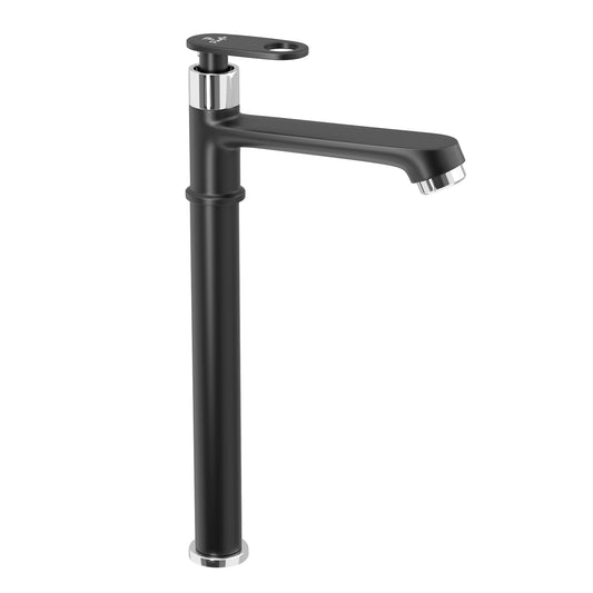 Pixaflo Curio Brass Extended Tall Body Pillar Cock 12 inch Tap for Wash Basin | Deck Mounted | Cold Water Tap (Not Hot & Cold Mixer) | Counter Top/Table Top Faucet | Foam Flow | Black Finish