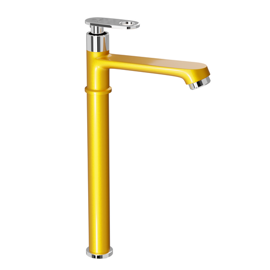 Pixaflo Curio Brass Extended Tall Body Pillar Cock 12 inch Tap for Wash Basin | Deck Mounted | Cold Water Tap (Not Hot & Cold Mixer) | Counter Top/Table Top Faucet | Foam Flow | Gold Finish