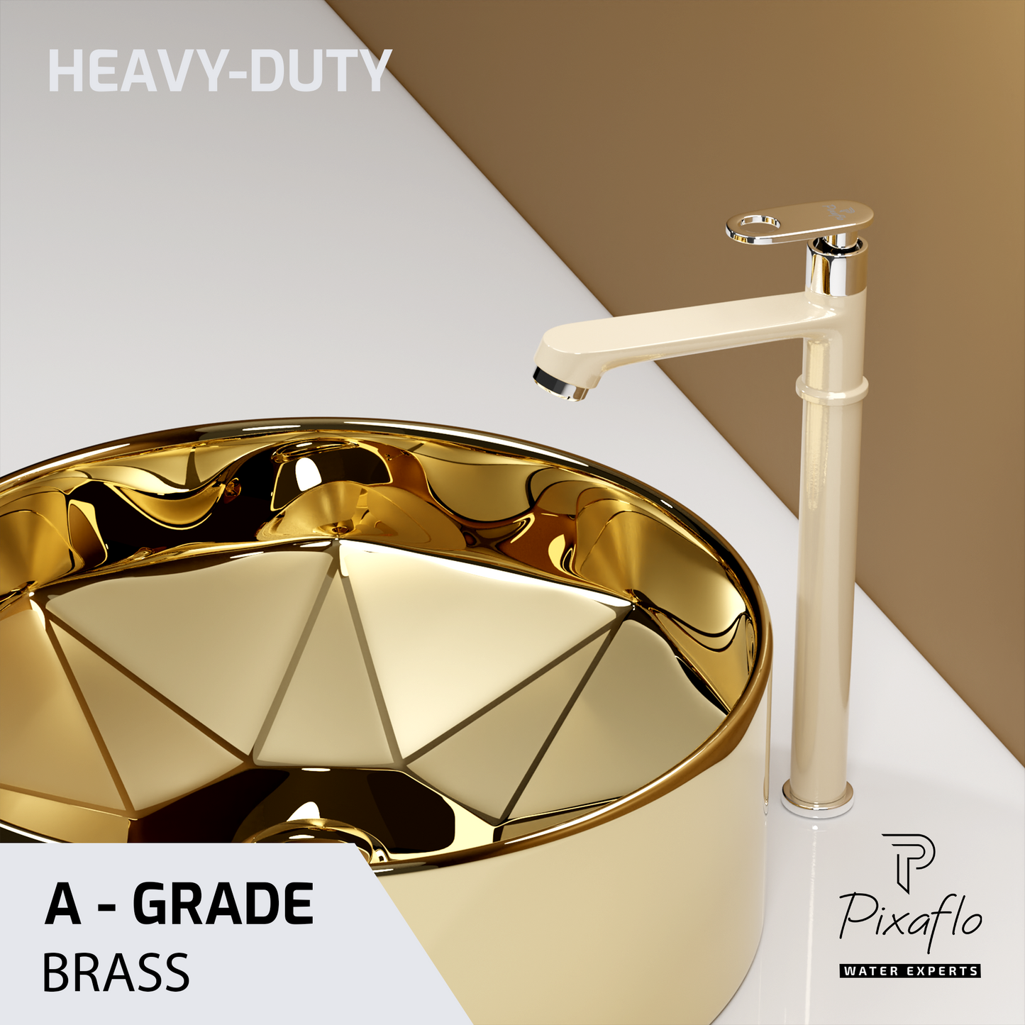 Pixaflo Curio Brass Extended Tall Body Pillar Cock 12 inch Tap for Wash Basin | Deck Mounted | Cold Water Tap (Not Hot & Cold Mixer) | Counter Top/Table Top Faucet | Foam Flow | Ivory Finish