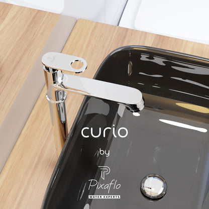 Pixaflo Curio Brass Extended Tall Body Pillar Cock 12 inch Tap for Wash Basin | Deck Mounted | Cold Water Tap (Not Hot & Cold Mixer) | Counter Top/Table Top Faucet | Foam Flow | Chrome Finish