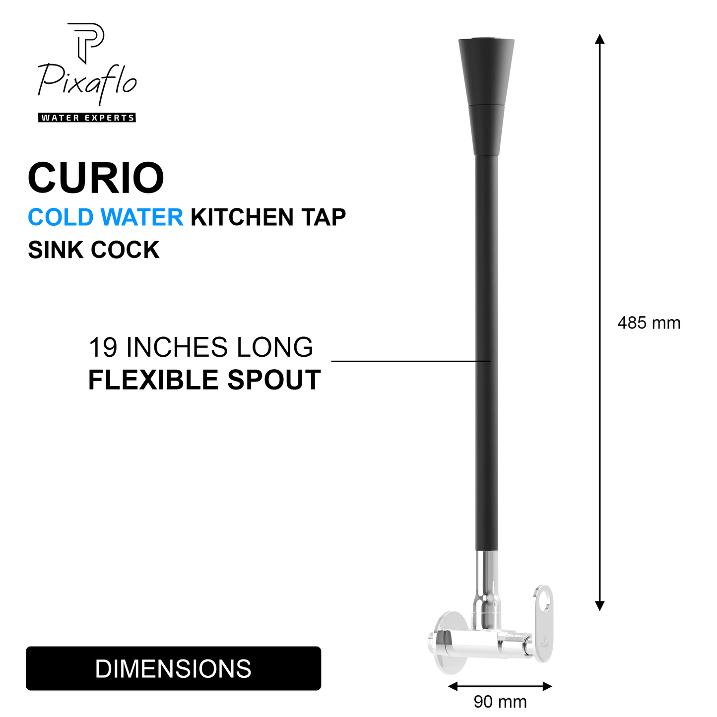 Pixaflo Curio Brass Sink Cock Tap with Wall Flange | with Black Dual Flow 360-degree Swivel Flexible Silicone Swivel Spout for Kitchen Sink | Wall Mounted