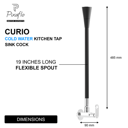 Pixaflo Curio Brass Sink Cock Tap with Wall Flange | with Black Dual Flow 360-degree Swivel Flexible Silicone Swivel Spout for Kitchen Sink | Wall Mounted