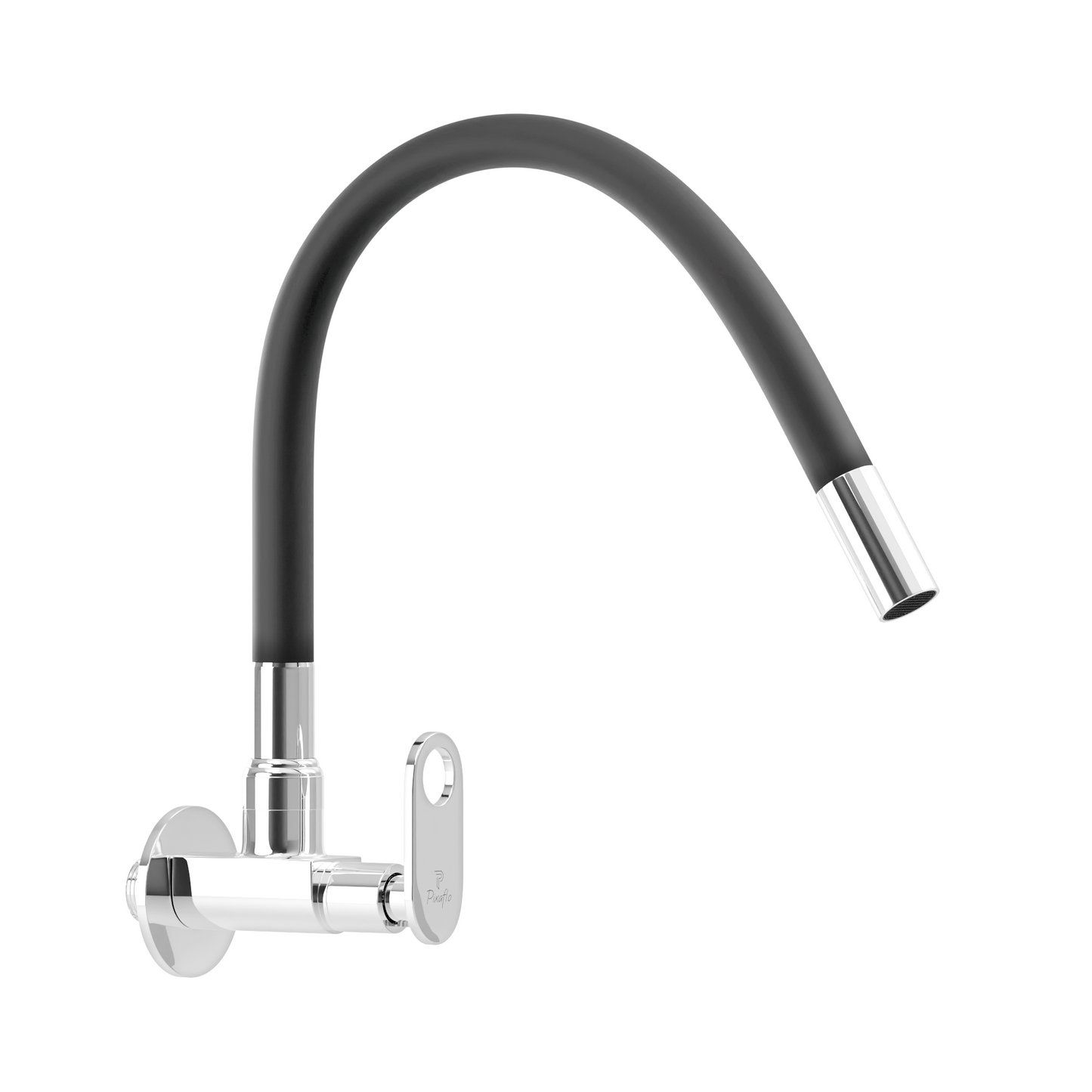 Pixaflo Curio Brass Sink Cock Tap with Wall Flange | with Black Foam Flow 360-degree Swivel Flexible Silicone Swivel Spout for Kitchen Sink | Wall Mounted