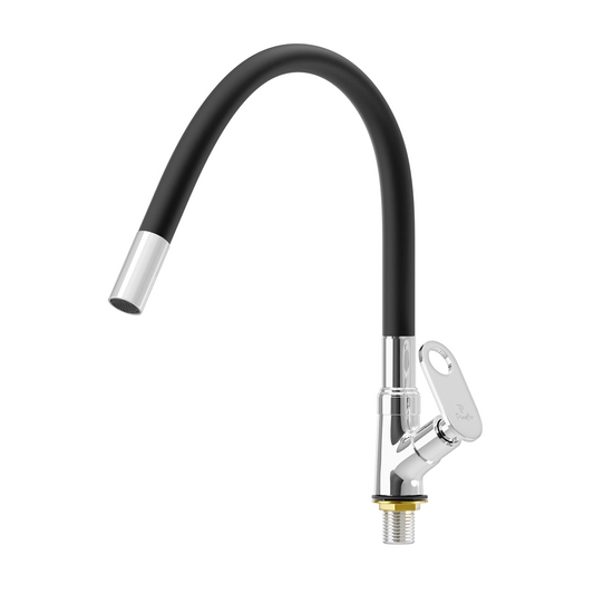 Pixaflo Curio Brass Swan Neck Tap | with Black Foam Flow 360-degree Swivel Flexible Silicone Swivel Spout for Kitchen Sink and Wash Basin