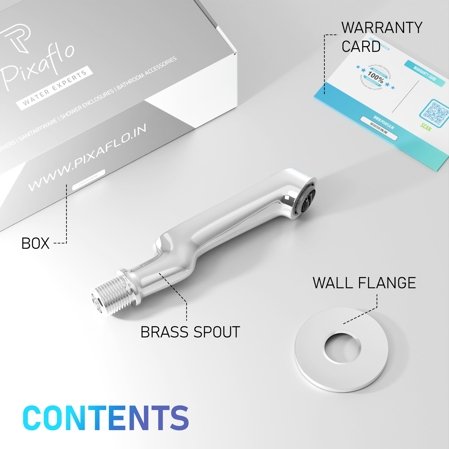 Pixaflo Curio Brass Bath Tub Spout with Wall Flange Combo | High Flow | Chrome | Pack of 2