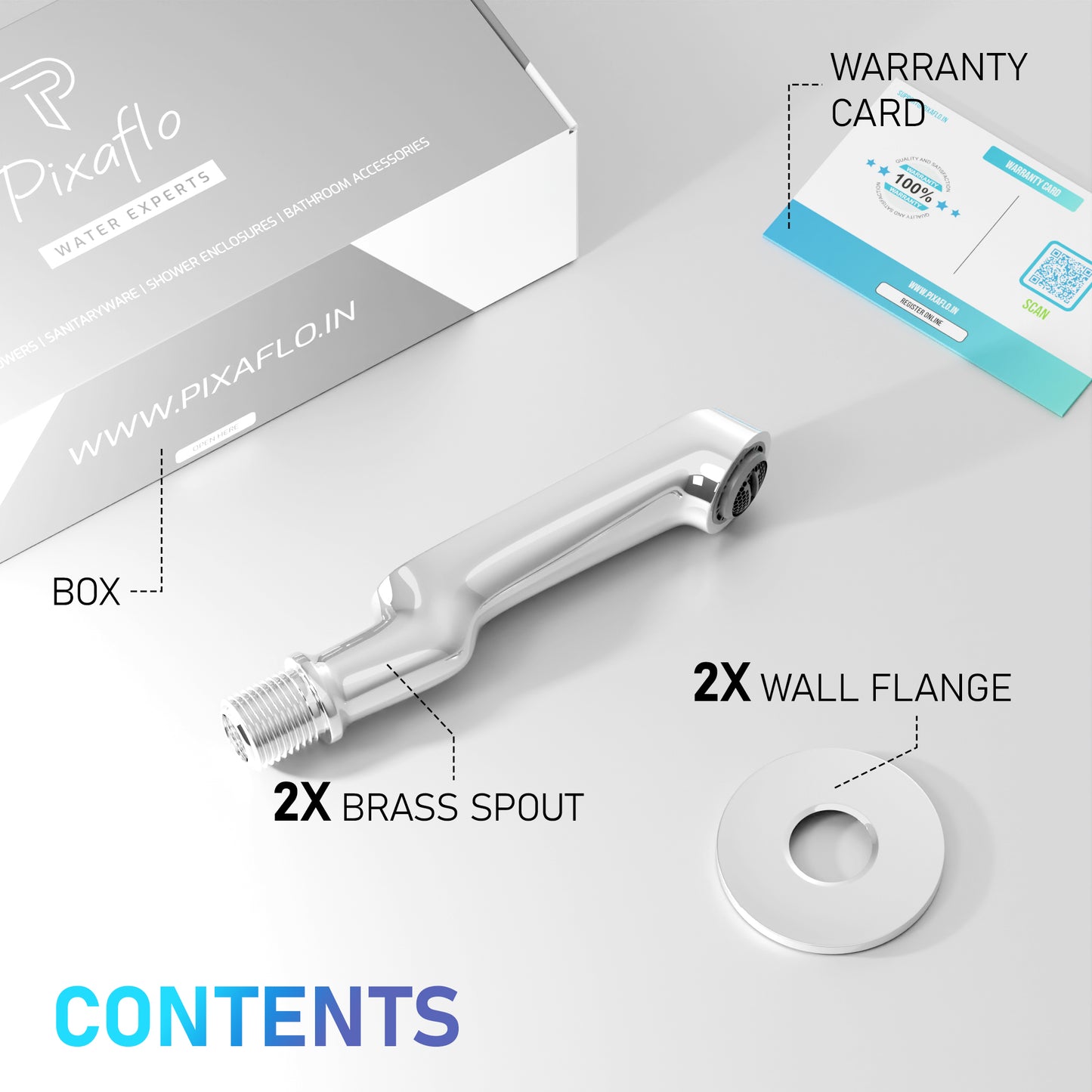 Pixaflo Curio Brass Bath Tub Spout with Wall Flange Combo | High Flow | Chrome | Pack of 2