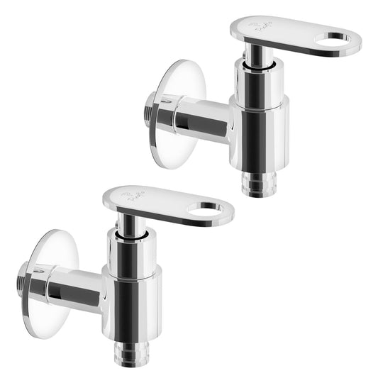 Pixaflo Curio Brass Washing Machine Tap with Wall Flange Combo | Chrome Finish | Pack of 2