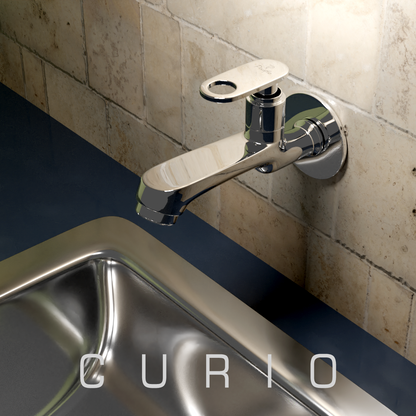 Pixaflo Curio Brass Long Body Bib Cock Tap with Wall Flange (Chrome)